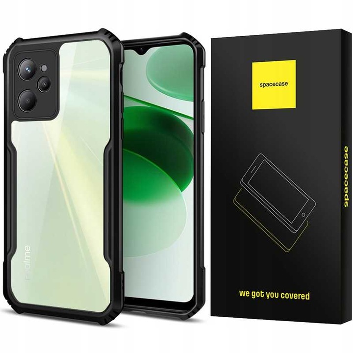 Калъф за телефон Spacecase Beetle, 360 защита, черен, за Realme C31