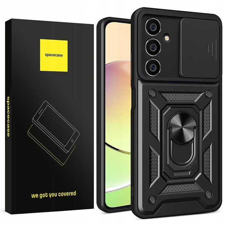 Jaluza Husa pentru Samsung Galaxy S23 FE, Spacecase Camring rezistenta, carcasa telefon multifunctionala pentru camera, suport pentru degresat, magnet incorporat pentru suport auto, suport, inel negru