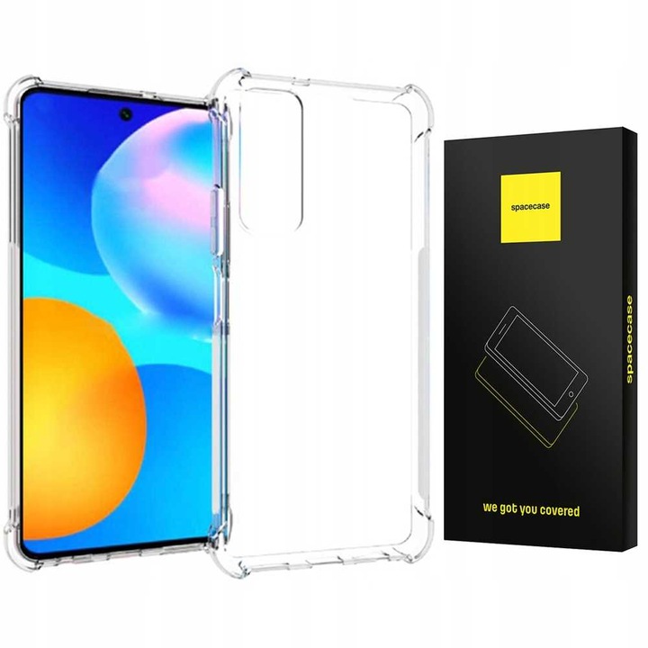 Husa telefon Spacecase Anti-Shock pentru Huawei P Smart 2021, transparenta, 1mm grosime, colturi intarite, set 1x husa + 1x ambalaj