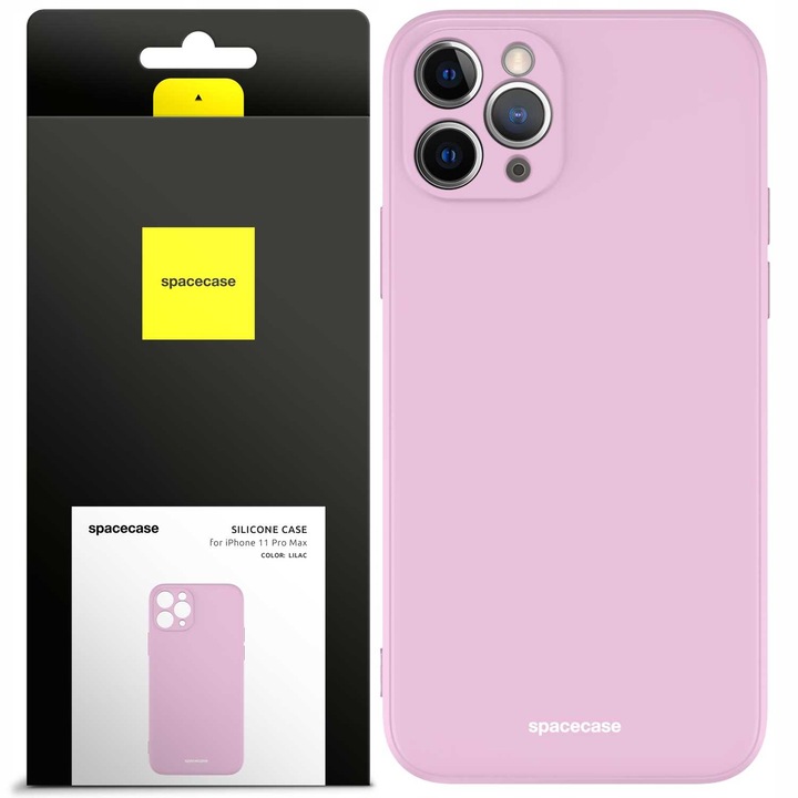 Husa din silicon pentru Apple iPhone 11 Pro Max, Husa din silicon Spacecase rezistenta la socuri, la cadere, durabila, eleganta, minimalista, finisaj interior moale, violet mat