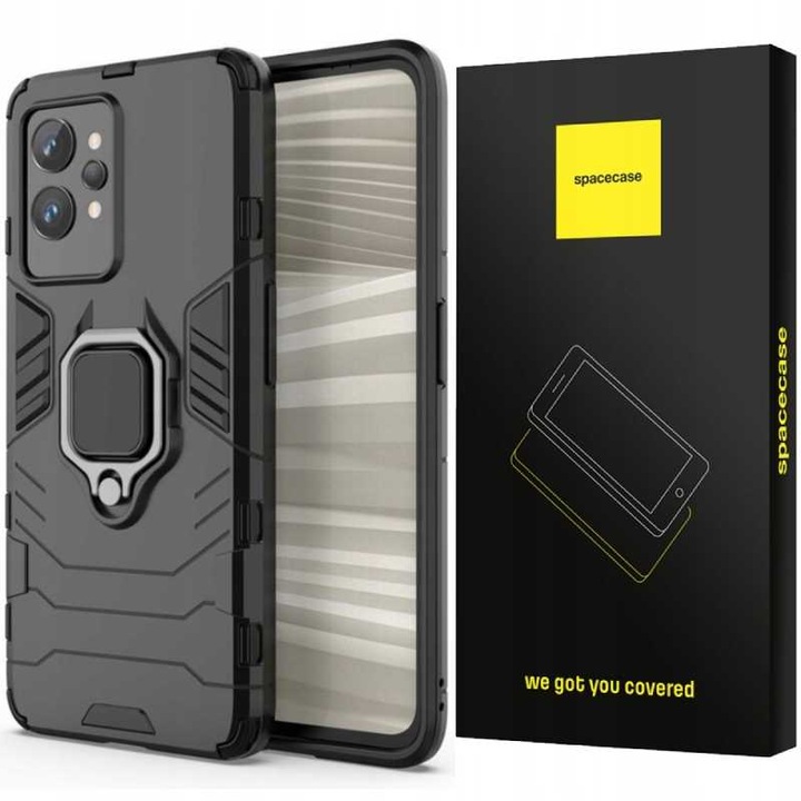 Etui Spacecase X-RING pentru Realme GT 2 Pro, protectie 360, montare pe suporturi magnetice, negru