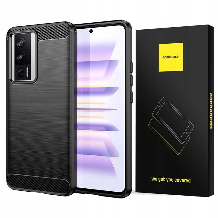 Husa telefon Spacecase Carbon pentru Poco F5 Pro, protectie 360, neagra, set 1x