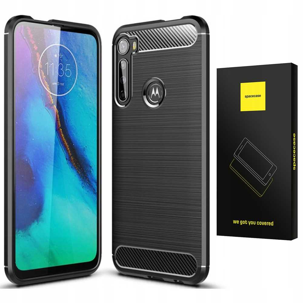 Husa blindata pentru Motorola One Fusion+, Spacecase Carbon puternica, durabila, care absoarbe socurile, rezistenta la zgarieturi, rezistenta la cadere, eleganta, textura Carbon, negru bine montat