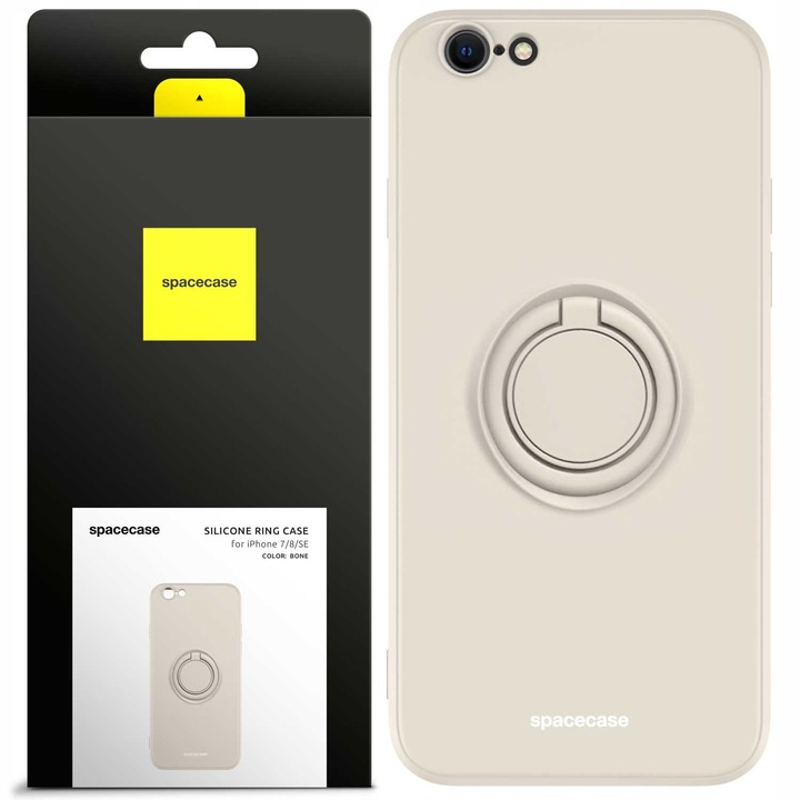 Hua din silicon pentru Apple iPhone 7 / 8 / SE, Spacecase Silicone Ring rezistent la umezeala, uzura, durabilitate, eleganta, mat, suport pentru piele delicata, magnet incorporat in suport pentru masina, suport, suport, inel crem