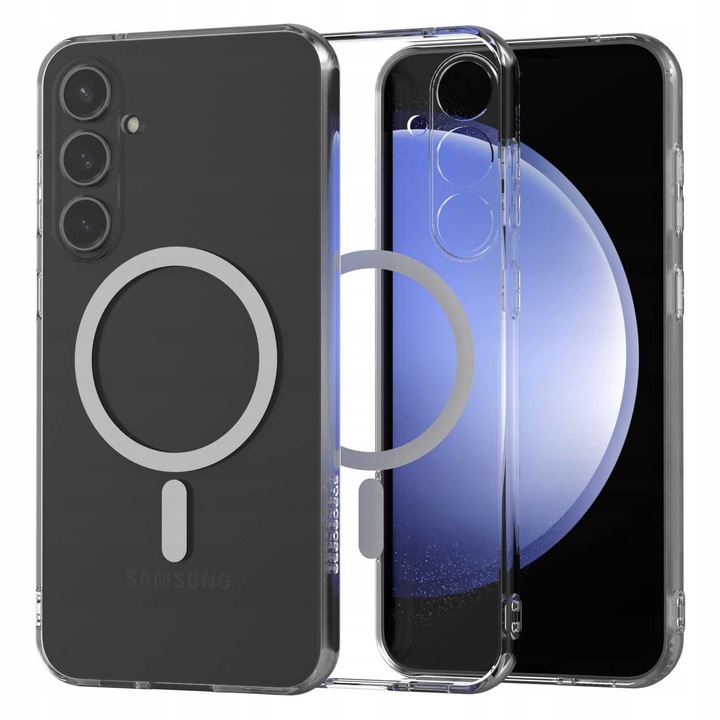 Husa cu armura magnetica pentru Samsung Galaxy S23 FE, Spacecase Clear Mag compatibila cu MagSafe rezistenta la socuri, rezistenta la zgarieturi, rezistenta la cadere, durabila, transparenta, perne de aer de protectie incorporate incolore