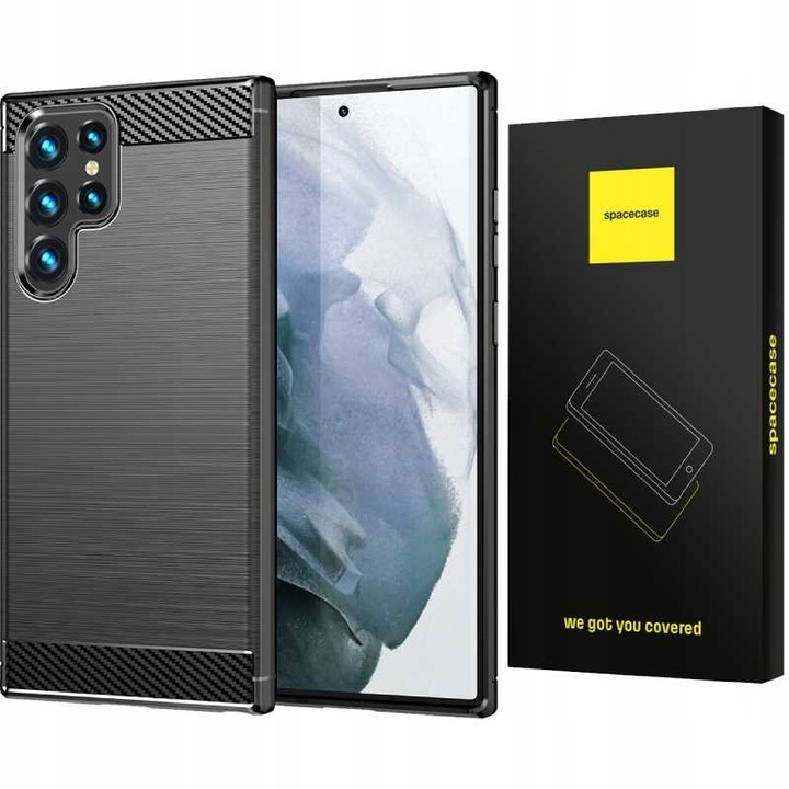 Калъф за телефон Spacecase Carbon за Samsung Galaxy S22 Ultra, 360 защита, черен