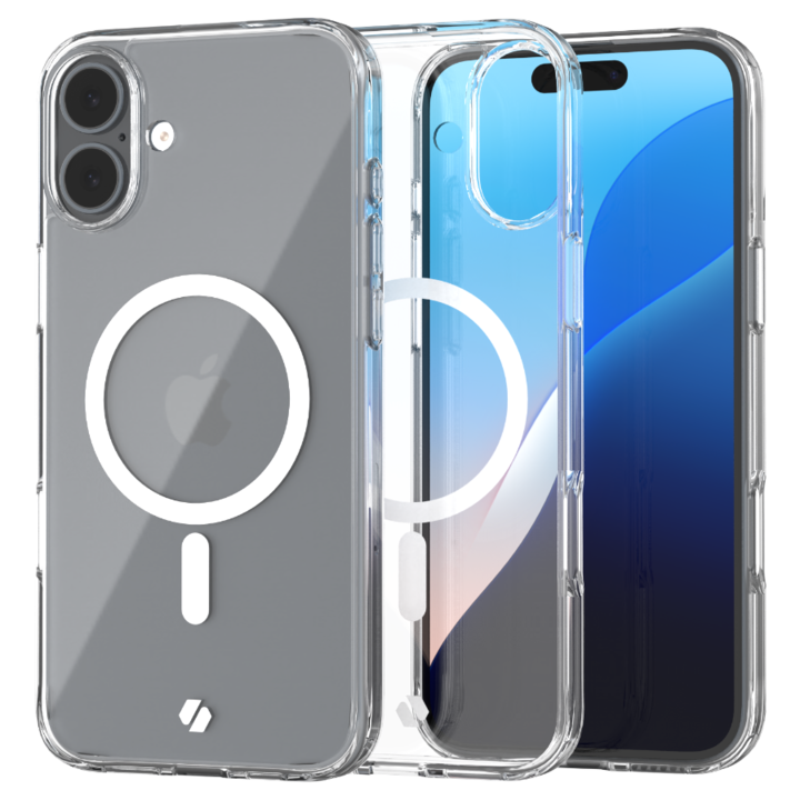 Husa cu armatura magnetica pentru Apple iPhone 16 Plus, Spacecase Clear Mag compatibila cu MagSafe rezistenta la socuri, la zgarieturi, la cadere, durabila, transparente, perne de aer de protectie incorporate negre