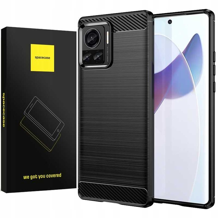 Husa telefon Spacecase Carbon pentru Motorola Edge 30 Ultra, protectie 360, design elegant, negru, set 1x