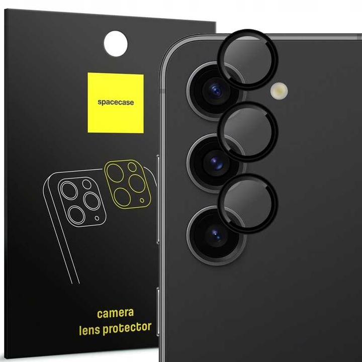 Folie protecție cameră Spacecase pentru Samsung Galaxy S23/S23+, set 2, sticla rezistenta la zgarieturi si socuri, aplicator inclus, negru