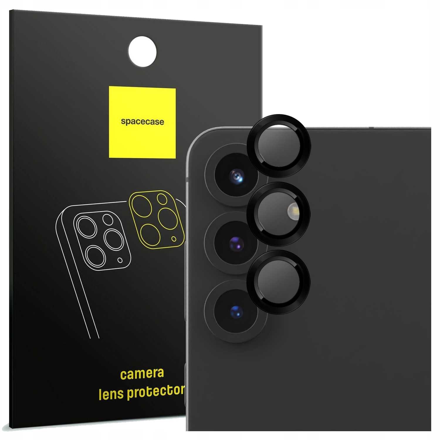 2x sticla pentru camera cu aplicator pentru Samsung Galaxy S25, instrument de instalare pentru inelul camerei Spacecase inclus, rezistent la zgarieturi, rezistent la socuri, adeziv puternic pe intreaga suprafata, protector de ecran negru