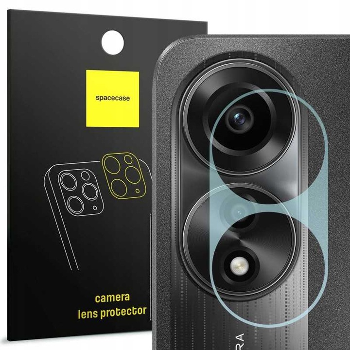 Стъкло за камера на телефон Oppo Oppo A78 4G, Spacecase Camera Устойчиво на надраскване стъкло, удароустойчиво, силно залепване по цялата повърхност, защита на обектива на камерата, олеофобно покритие, не уврежда снимките