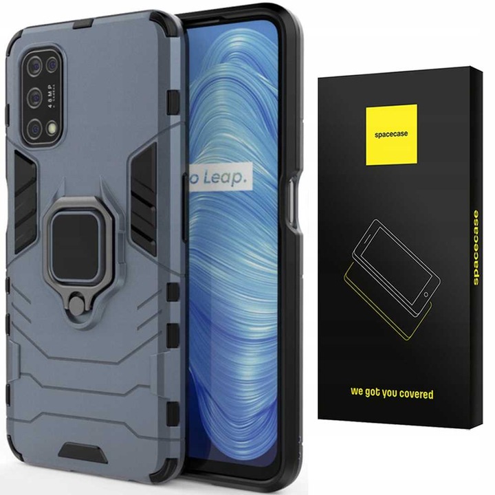 Калъф за телефон Spacecase X-RING за Realme 7 5G, 360 защита, магнитен монтаж, син