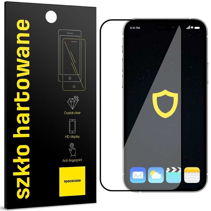 5D закалено стъкло за Apple iPhone 15 Pro, Spacecase Glass 5D заоблени ръбове, подходящ за калъф, устойчив на надраскване, удароустойчив, силно лепило върху всички повърхности, протектор на екрана, олеофобно покритие