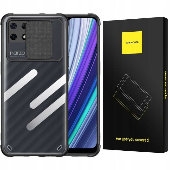 Калъф за телефон Spacecase LensPro, комплект, за Realme 7i/Narzo 30A, защита на камерата, TPU, черен
