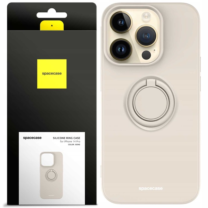 Husa din silicon pentru Apple iPhone 14 Pro, Spacecase Silicone Ring rezistenta la umezeala, rezistenta la coroziune, durabila, eleganta, mat, suport pentru piele delicata, magnet incorporat in suportul aparatului, suport, suport, inel crem
