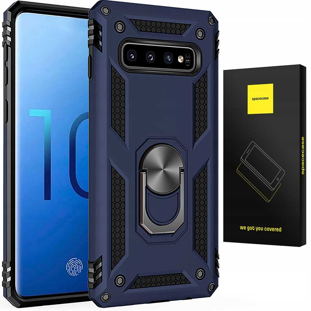 Husa blindata pentru Samsung Galaxy S10+, Spacecase Ring NX durabila, protectie multifunctionala pentru telefon, suport pentru degete, magnet incorporat pentru suport auto, suport, suport, inel albastru