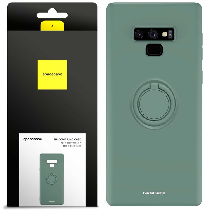 Husa din silicon pentru Samsung Galaxy Note 9, Spacecase Silicone Ring rezistenta la umezeala, rezistenta la coroziune, durabila, eleganta, mata, suport pentru piele delicata, magnet incorporat in suportul aparatului, suport, suport, cerneala verde