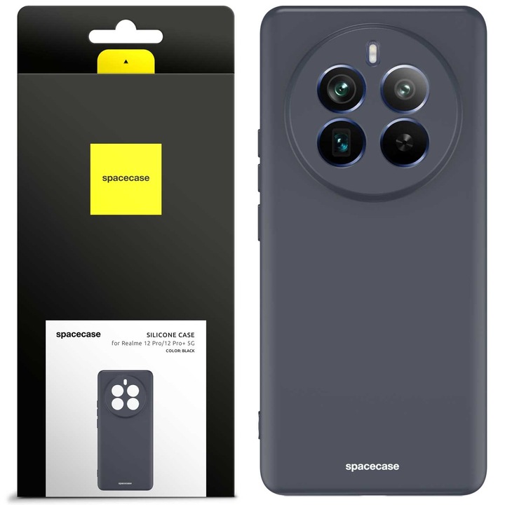 Силиконов кейс Spacecase за Realme 12 Pro / Pro+, матов, черен