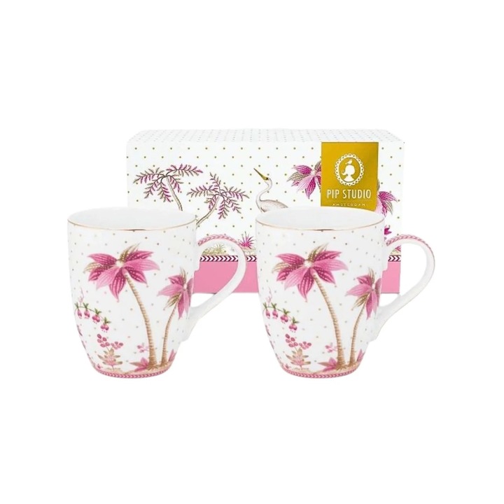 Set 2 cani, din portelan, Pip Studio, Dots Gold Pink, 350 ml, colectia Jolie