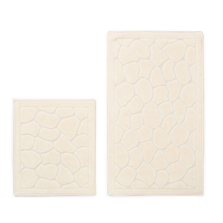 2 db téglalap alakú fürdőszőnyeg készlet kőmintával, 100% pamut, 60x100cm, 50x60 cm, Alanur Home Collection, Cottonkt 132 Cream