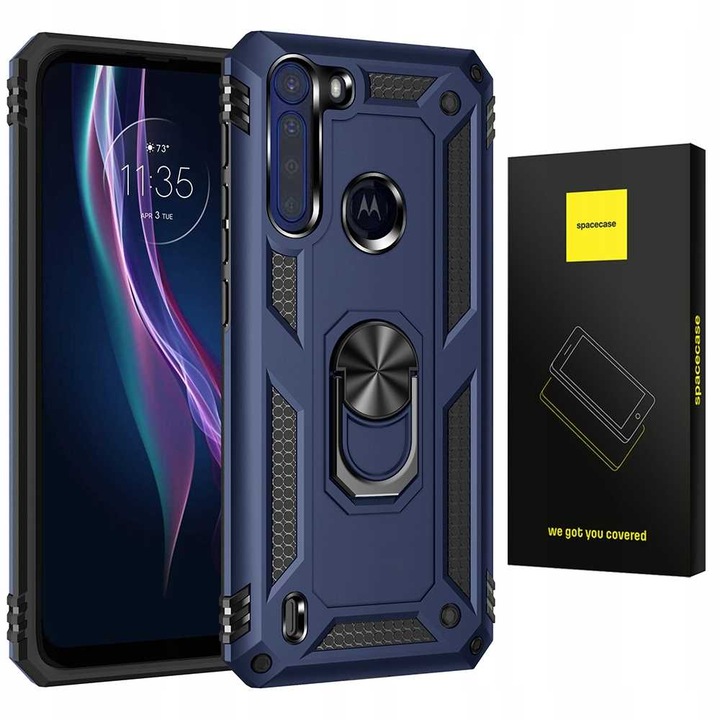 Калъф Jaluza за Motorola Moto One Fusion+ Plus, Spacecase Ring NX издръжлив, многофункционален протектор за телефон, държач за пръсти, магнит вграден в стойката за кола, стойка, алуминиева рамка