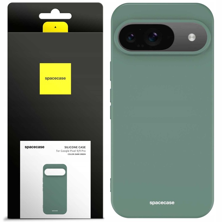 Husa telefon Google Pixel 9/9 Pro, Spacecase, silicon, verde inchis, design minimalist