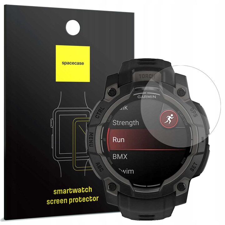 2.5D хибридно стъкло за Garmin Instinct 3 50 мм екран, Spacecase SW 2.5D стъкло, устойчиво на надраскване, удароустойчиво, силно залепване върху всички повърхности, протектор за екрана, олеофобно покритие, съвместим със сензорен екран