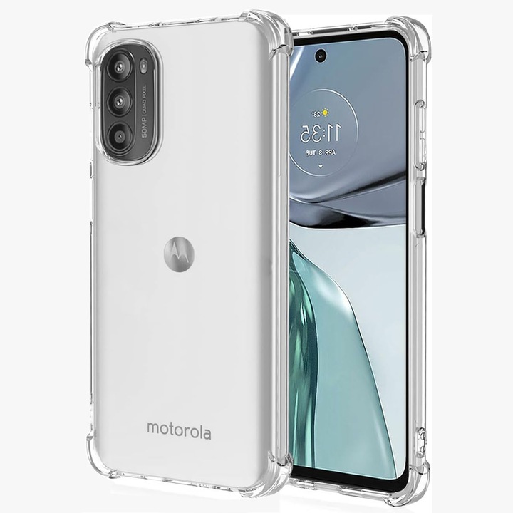 Intelli® Защитен Калъф Съвместим с Motorola Moto G62 5G, от силиконов гел, Ъгли против удар, Защита на камерата, Тънък, Прозрачен