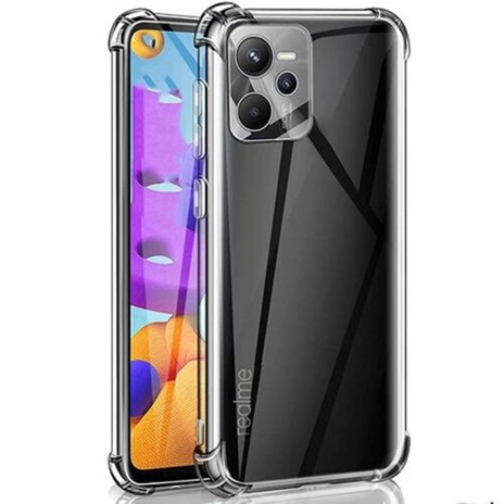 Intelli® Защитен калъф, съвместим с Realme C35, от силиконов гел, Ъгли против удар, Защита на камерата, Тънък, Прозрачен