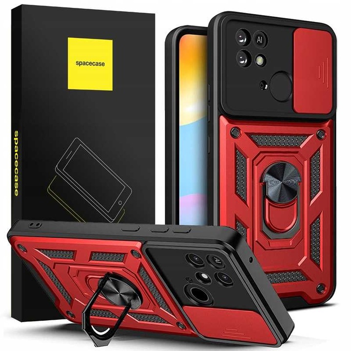 Spacecase CamRing telefontok Xiaomi Redmi 10C/Poco C40-hez, csúszkavédelem, modern dizájn, fekete