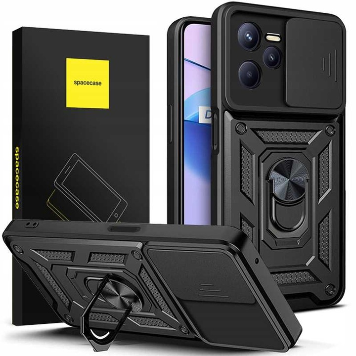 Калъф за телефон Spacecase CamRing за Realme C35/Narzo 50A Prime, слайдер защита, модерен дизайн, черен