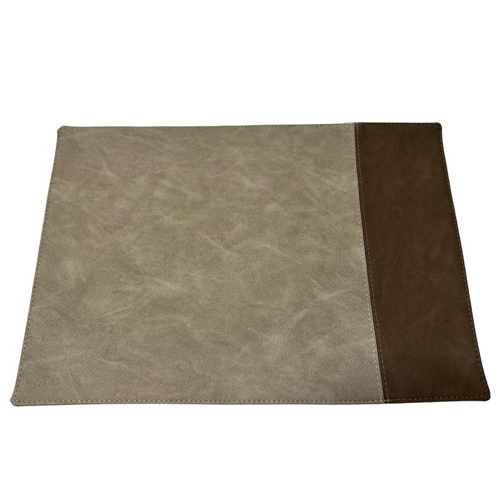 Suport pentru Farfurie, Piele Ecologica, Stripe Placemat, culoare vintage Gri stone K01/culoare care imita lemnul vintage K03, 30x45 cm