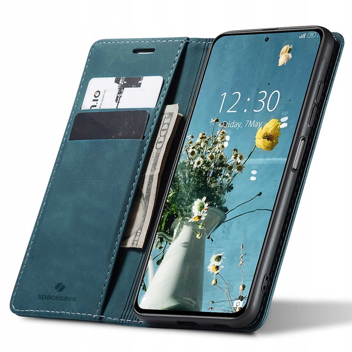 Husa telefon Spacecase Wallet pentru Poco F3 / Mi 11i, ecologica, cu inchidere magnetica, albastra