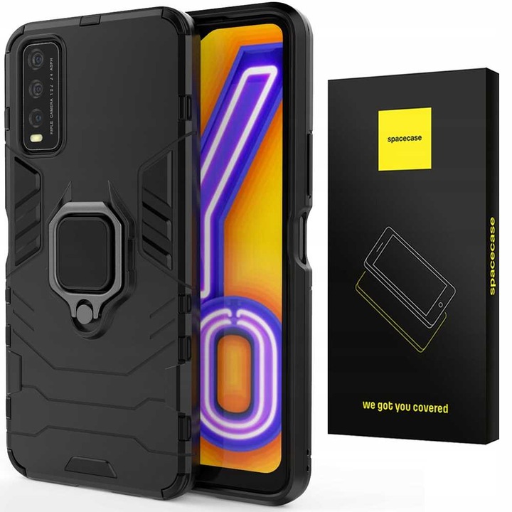 Калъф за телефон Spacecase X-RING за Vivo Y11s/Y20s, 360 защита, държач за пръсти, черен