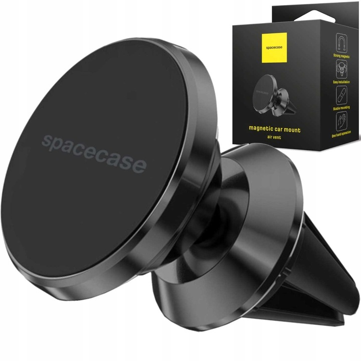 Spacecase SC02 mágneses autós telefontartó, 4 db neodímium mágnes, szellőzőrács rögzítés, alumínium, fekete