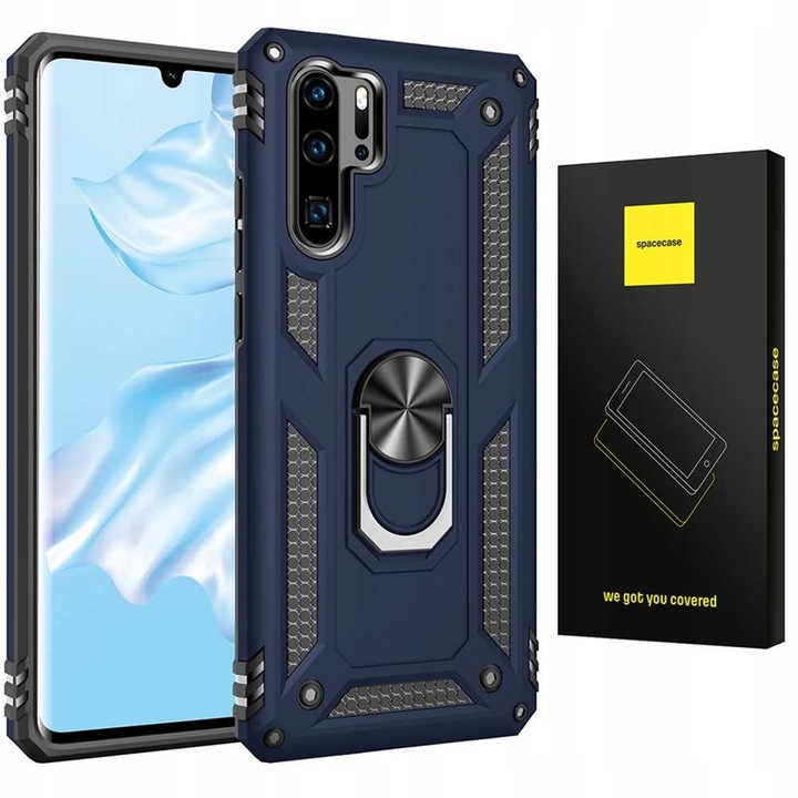 Калъф за телефон Spacecase Ring NX за Huawei P30 Pro, солидна защита, модерен дизайн, син, комплект 1 кейс + 1 производител опаковка
