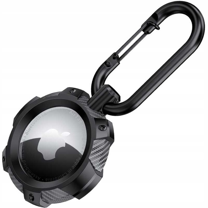 Husa Spacecase Armor pentru AirTag, rezistent la socuri, cu carabina, negru