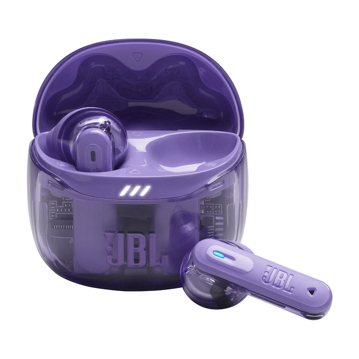 Casti In-Ear JBL Tune Flex 2, True Wireless, Bluetooth, ANC, Autonomie 48 ore, IP54, Spatial Sound, Multi-point, Violet-Transparent