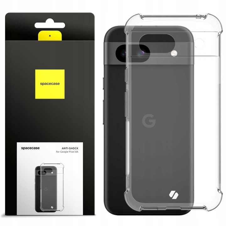 Husa telefon Spacecase Anti-Shock pentru Google Pixel 8A, transparenta, cu colturi intarite, antiderapanta, 1mm