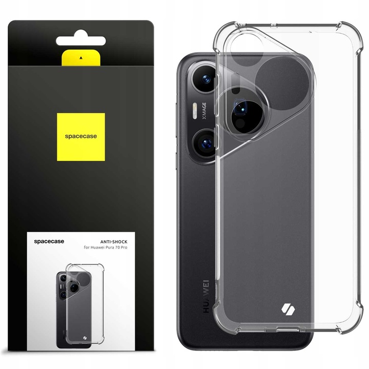 Husa telefon Spacecase Anti-Shock pentru Huawei Pura 70 Pro, transparenta, colturi intarite, antiderapanta