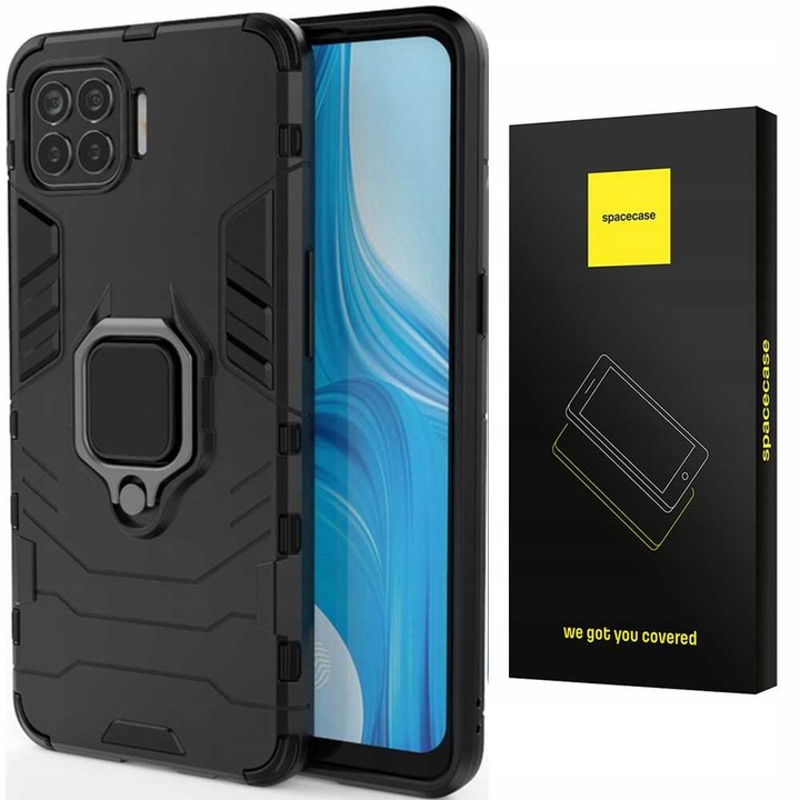 Etui Spacecase X-RING pentru Oppo Reno 4 Lite, protectie 360, montare pe suporturi magnetice, negru