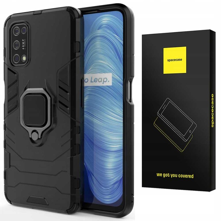 Калъф за телефон Spacecase X-RING за Realme 7 5G, 360 защита, магнитен монтаж, черен