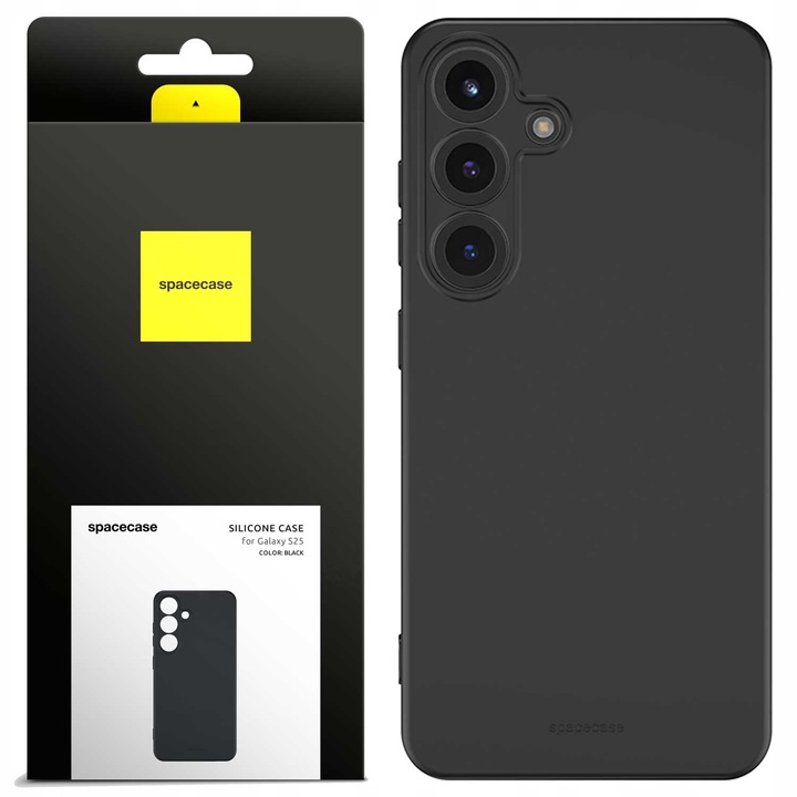 Hua din silicon pentru Samsung Galaxy S25, Hua din silicon Spacecase rezistenta la umezeala, uzura, durabilitate, eleganta, minimalist, finisaj interior moale, negru mat