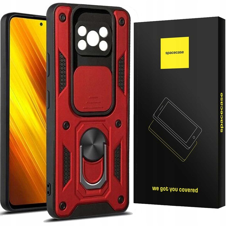 Spacecase Camring telefontok Poco X3 Pro-hoz, csúszka védelem, modern kivitel, fekete, szett 1x tok + 1x gyártói csomagolás