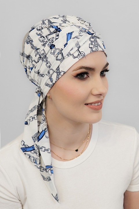 Turban Amy S/74 sifon de matase alb albastru oncologica dupa chimioterapie