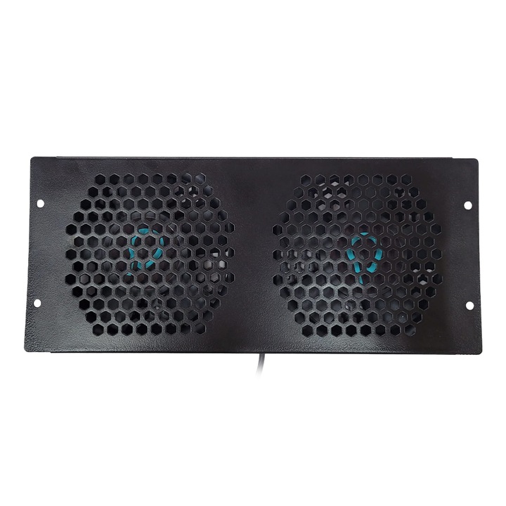 Unitate racire SPACER, 1U pentru rack 19″, 2 x ventilatoare, 120mm, 2300rpm, 30dBA, flux aer 69cfm, cablu 0.7m, negru