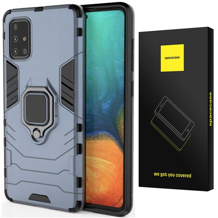 Кейс за телефон Spacecase X-RING за Samsung Galaxy A71, 360° защита, магнитно закрепване, син