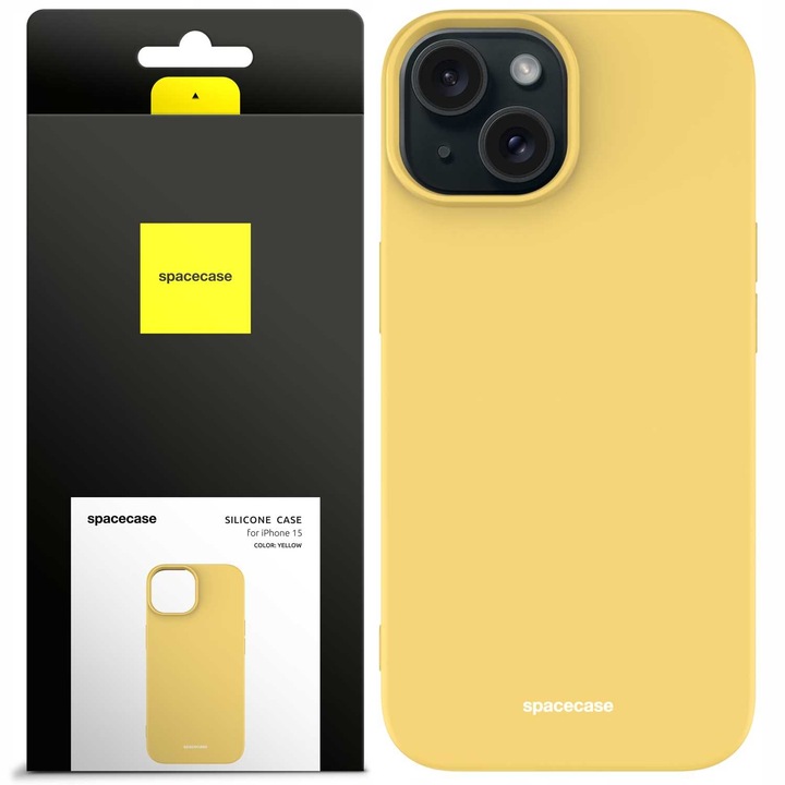 Husa din silicon Spacecase, mată, anti-uzură, compatibila cu iPhone 15, dimensiuni exacte 10x15x1cm