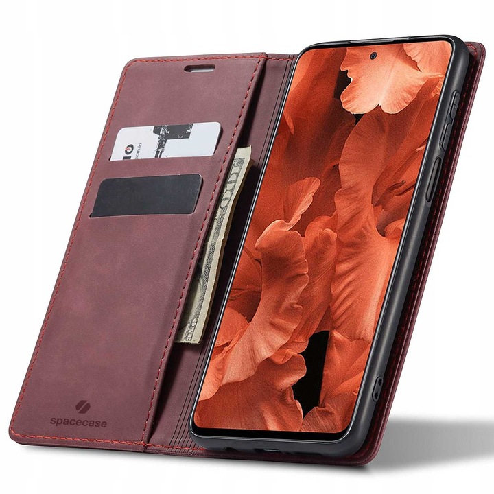 Husa telefon Spacecase Wallet pentru Xiaomi Redmi Note 9S/9 Pro, ecologica, cu inchidere magnetica, neagra