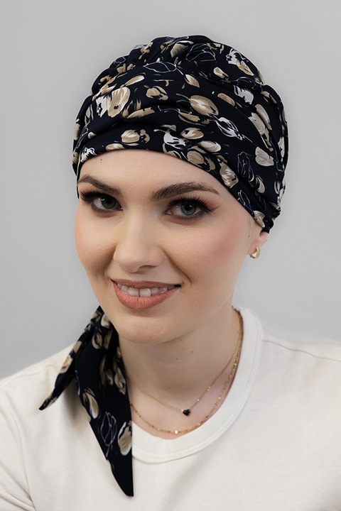 Turban Amy S/91 sifon de matase bleumarin oncologica dupa chimioterapie